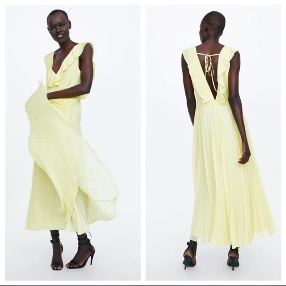 Zara Yellow Pleated Maxi Dress